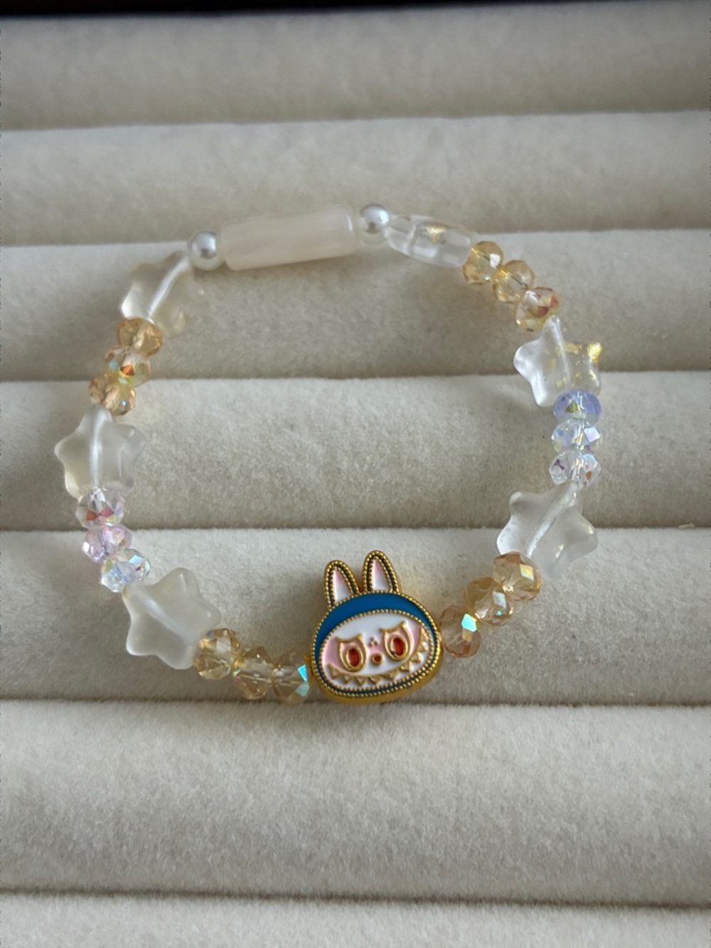 Cute Labubu Elastic Beaded Bracelet with Star Acrylic Beads